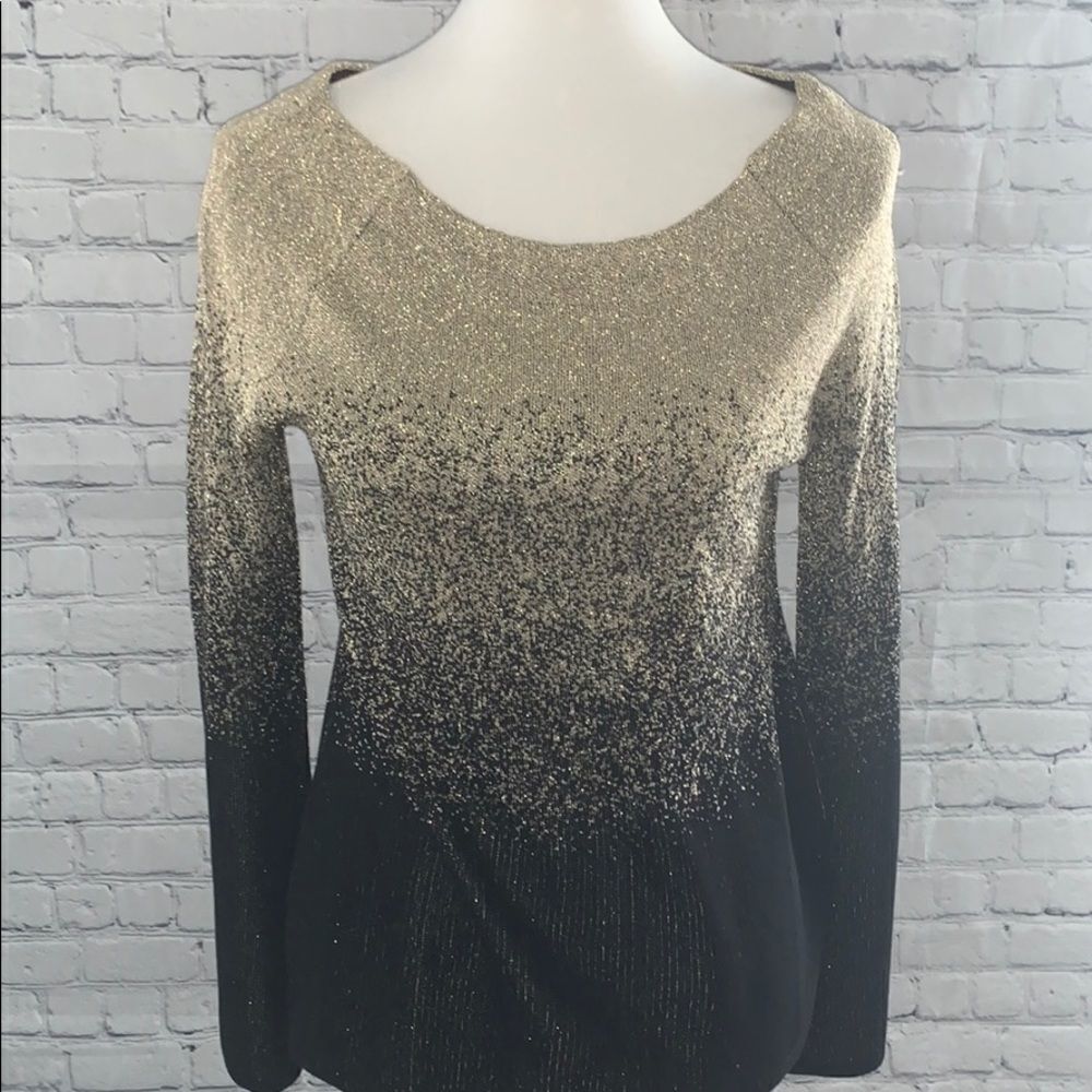 🌺White House Black Market Gold/Blk Ombré Top Sm